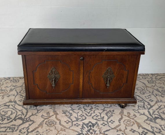 Vintage Lane Record Storage Ottoman - 1969 Rolling Vinyl Bench