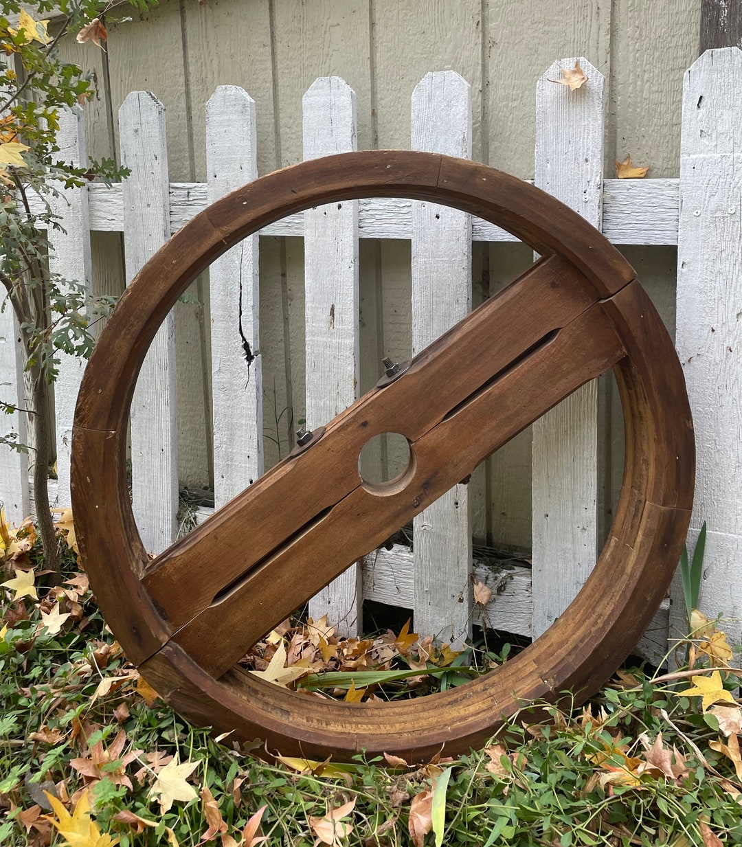 Antique Flat Belt Pulley Wheel Split Wood Pulley Wheel Farmhouse Decor