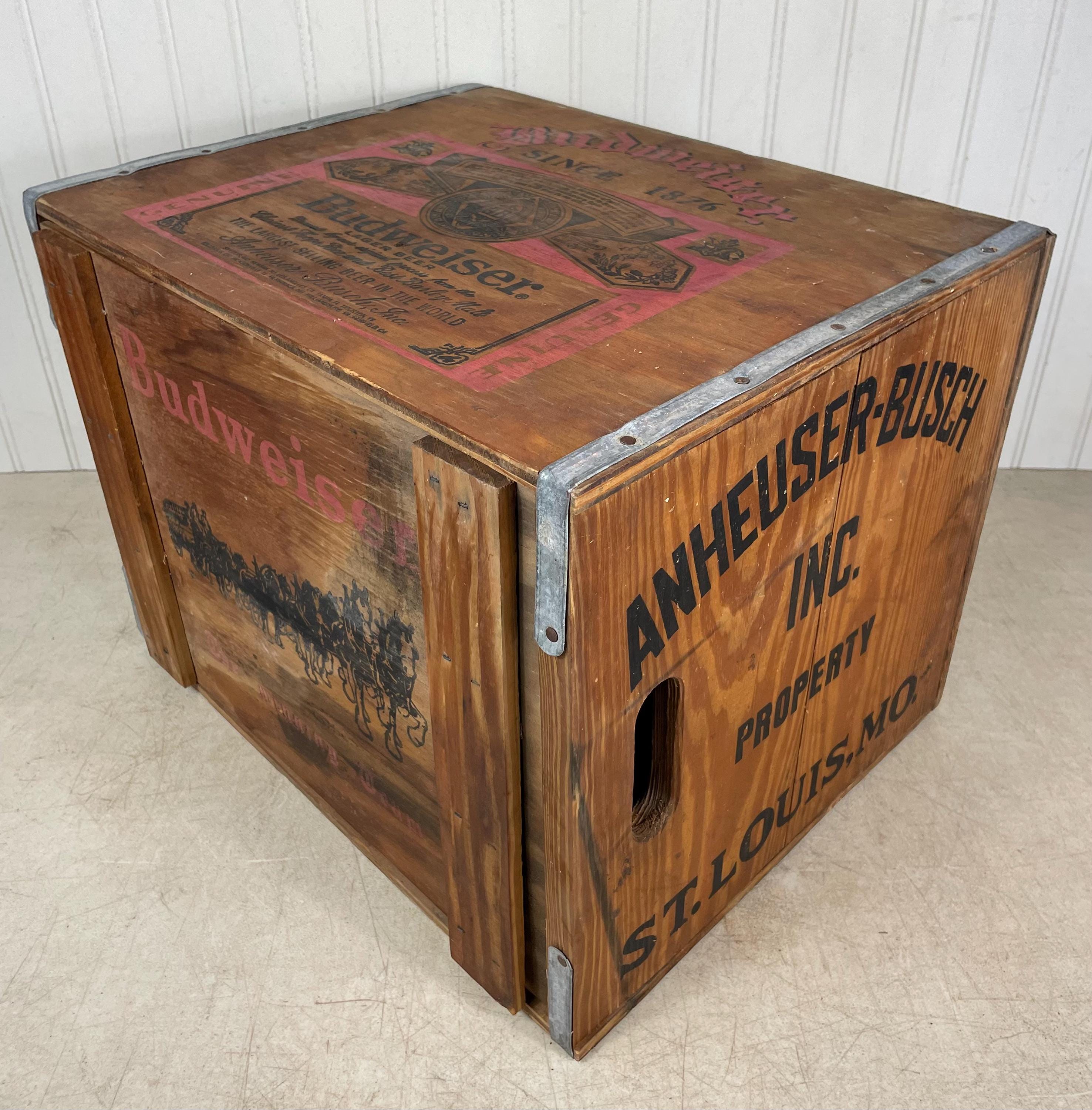Vintage Budweiser Wooden Crate With Hinged Lid - Metal Trim Beer