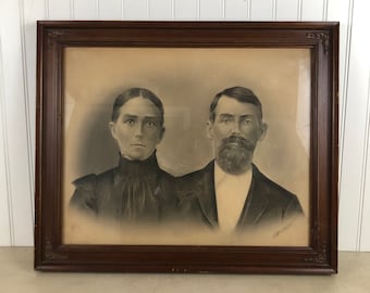 Vintage Picture of Man and Woman in Wood Frame