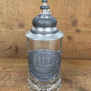 German Stein - RHW Kristal Glas - Munchen (Munich) Stein - Glass and Pewter Stein
