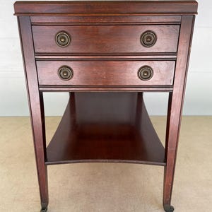 Vintage Regency-Style Two-Tier Side Table w/ Tooled Leather Top