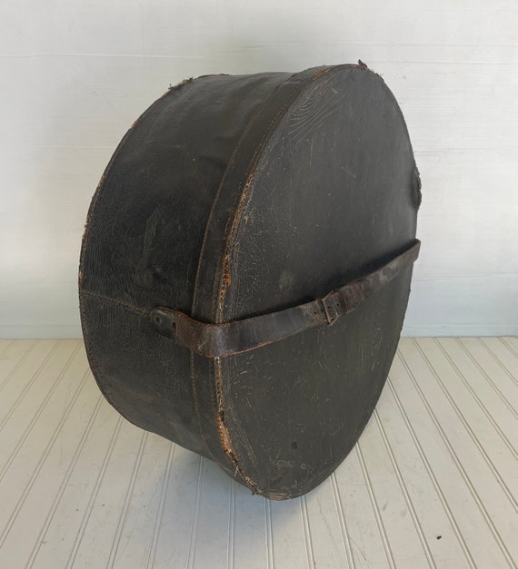Huge Vintage Leather Hat Box - 24 Inch Silk Lined 