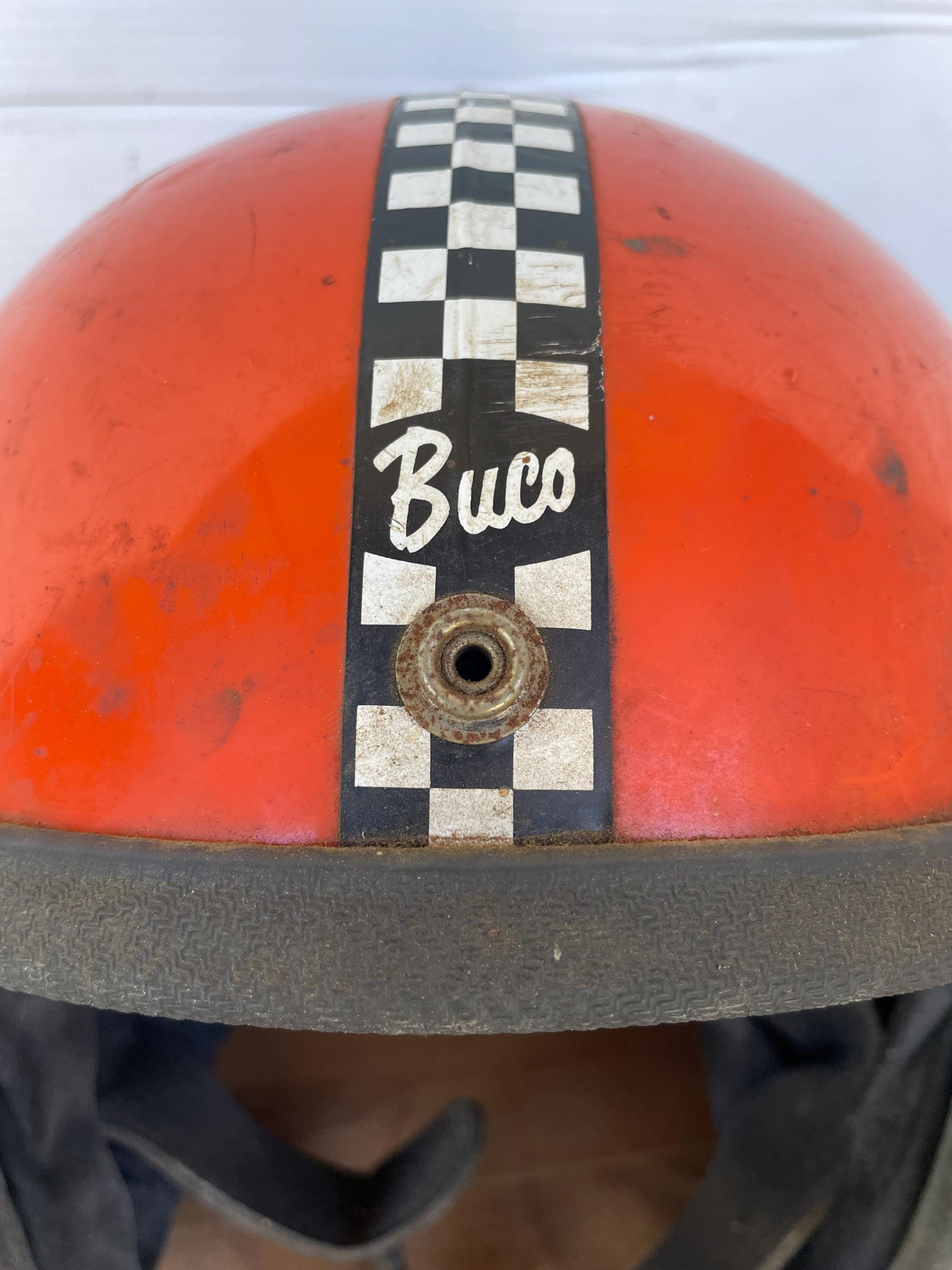 Vintage Buco Enduro Motorcycle Helmet - Open Face - 1970s Checker