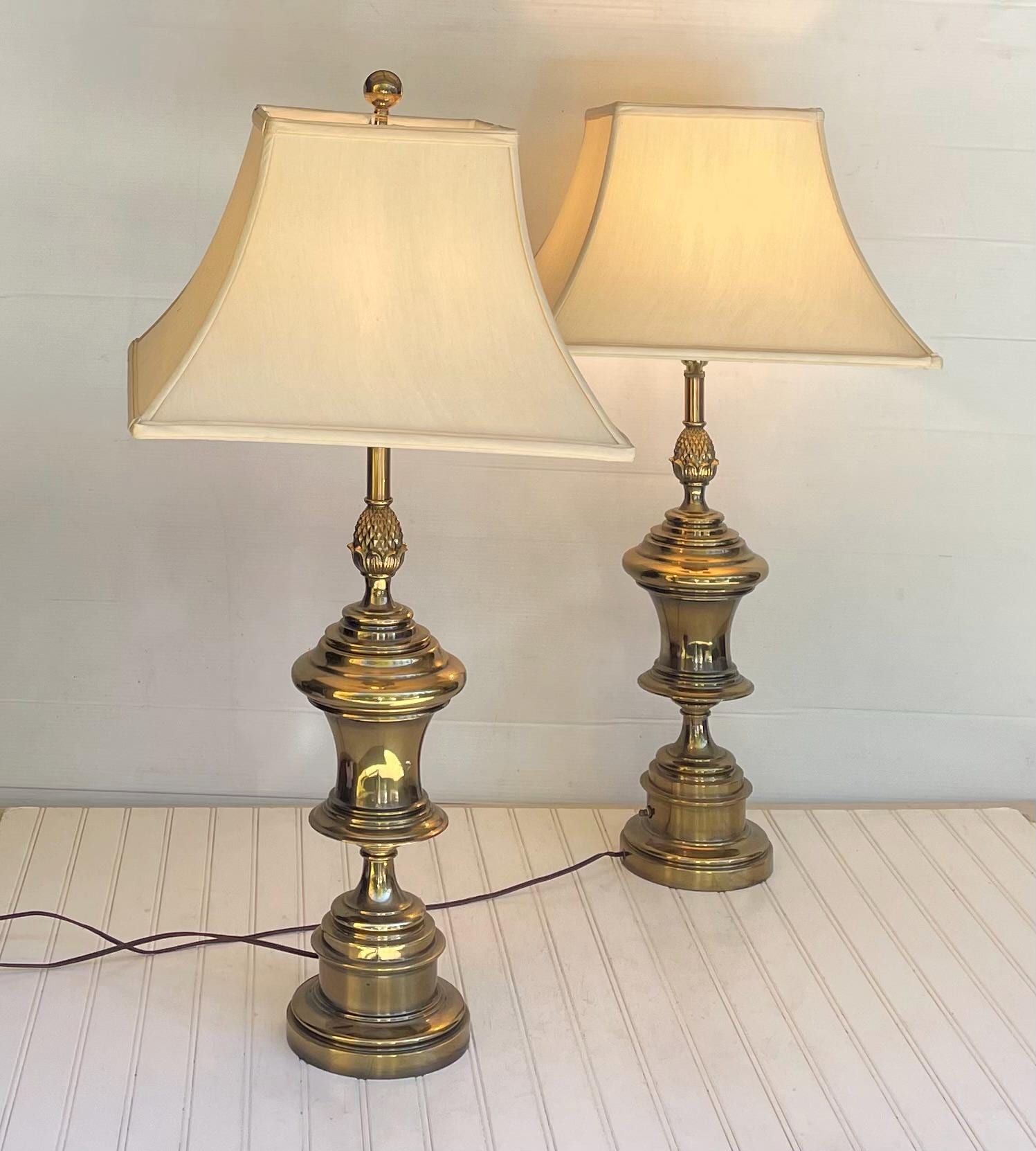 Mid-century Trophy Style Brass Pineapple Lamps - Pair of Stiffel