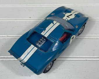 Vintage 1960s COX Ford GT40 Slot Car #7 Blue & White Racing Livery