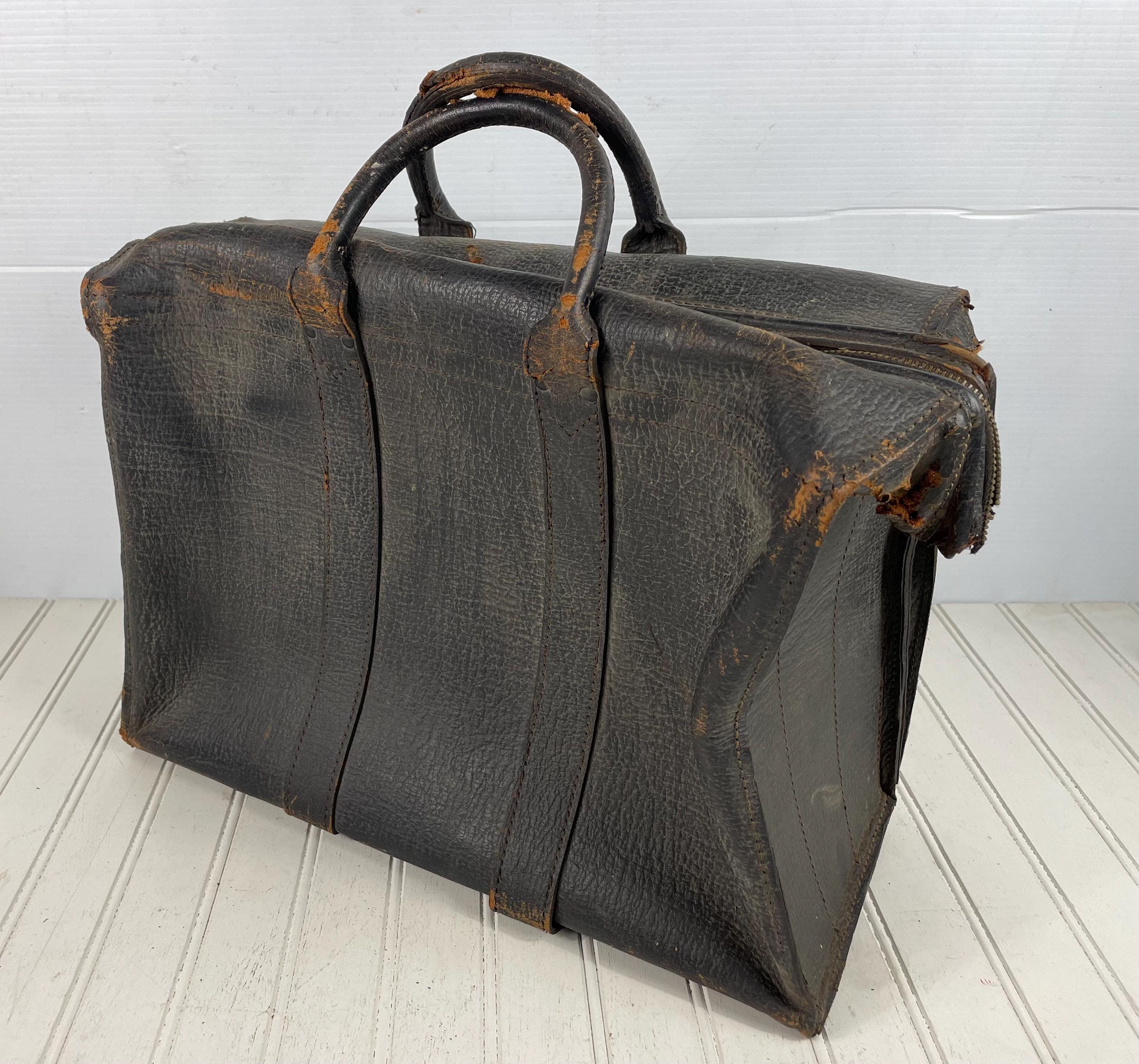 Antique French Leather Bag - Etsy
