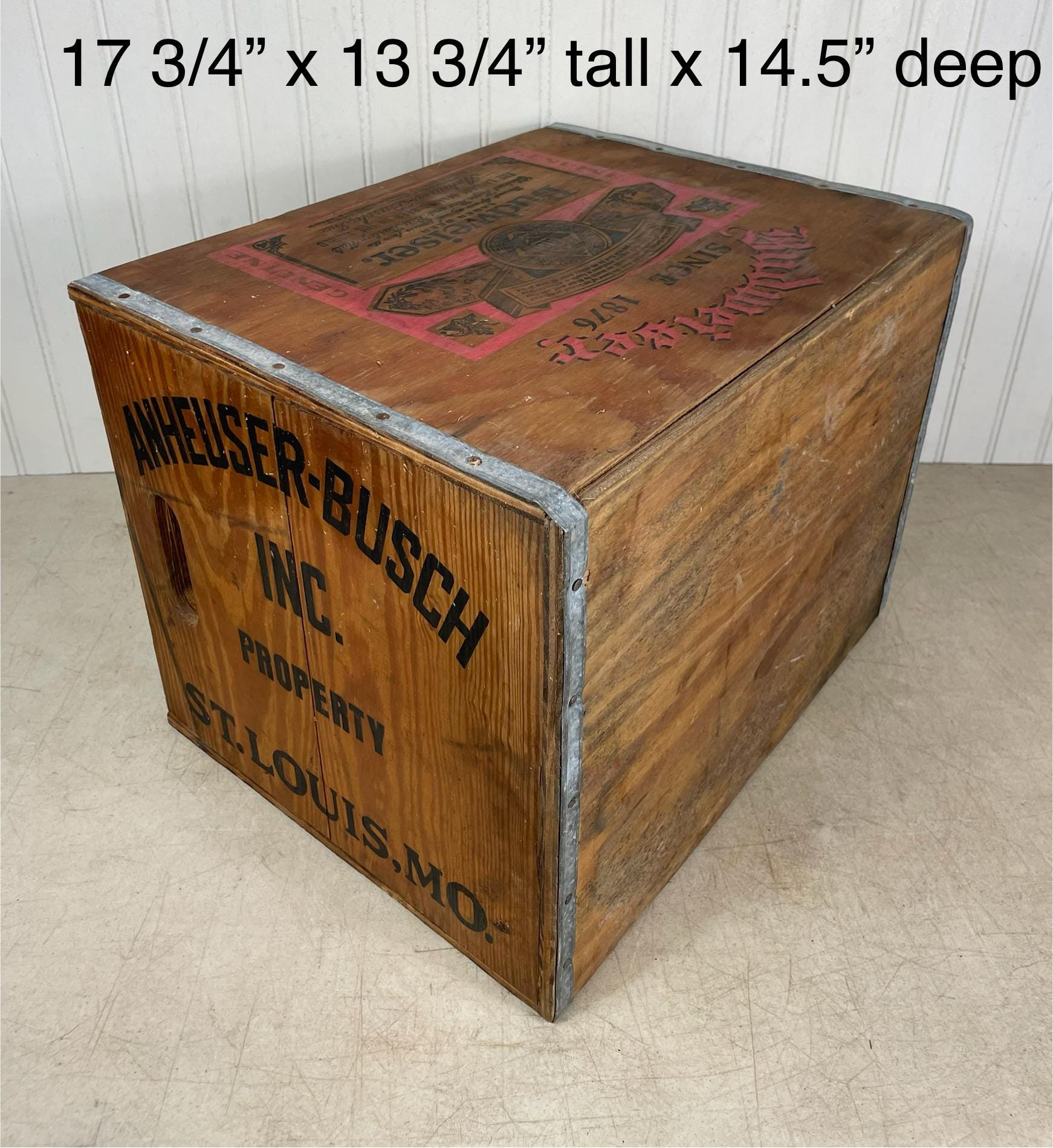 Budweiser バドワイザー 木箱 ビール Anheuser-Bu j208 Vintage Budweiser Wooden Crate With Hinged Lid - Metal Trim Beer