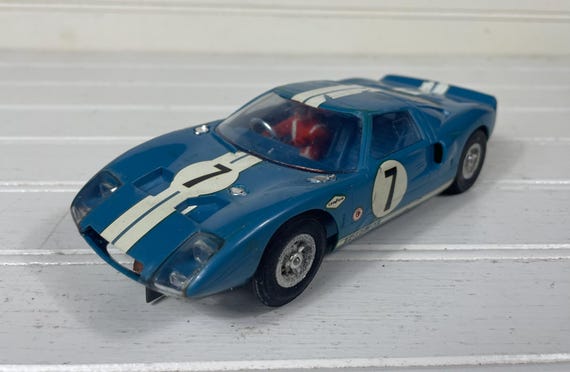 Vintage 1960s COX Ford GT40 Slot Car #7 Blue & White Racing Livery