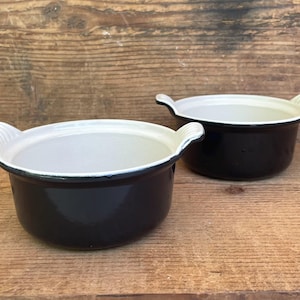 Vintage Le Creuset #14 Cocotte Pair | Enameled Cast Iron | Black & White | Made in France
