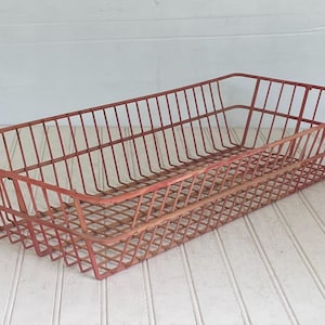 Vintage Wire Basket Faded Red | Industrial Metal Storage | Farmhouse Decor | Large Rustic Organizer | 27” Wire Bin