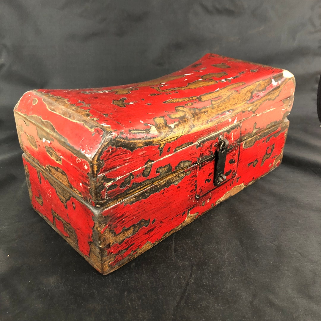 Vintage Japanese Pillow Box Wooden Pillow Box Red Pillow Box Etsy
