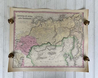 Vintage Map - Russia in Asia and Tartary - Tanner’s Universal Atlas Map - Engraved by J. & W. W. Warr