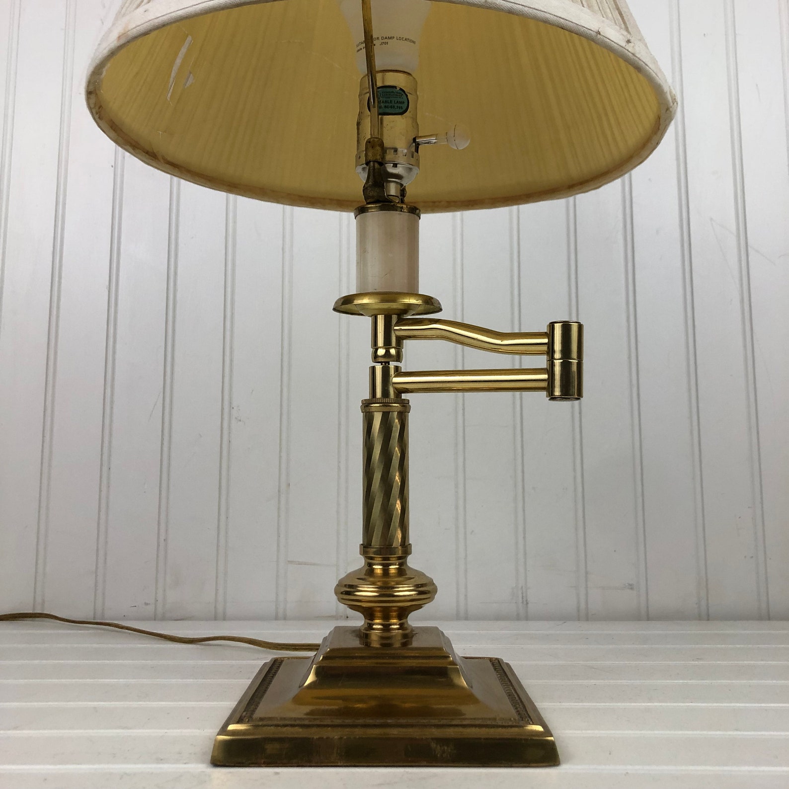 Vintage Brass Swing Arm Table Lamp Square Base Extending Etsy