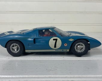Vintage 1960s COX Ford GT40 Slot Car #7 Blue & White Racing Livery