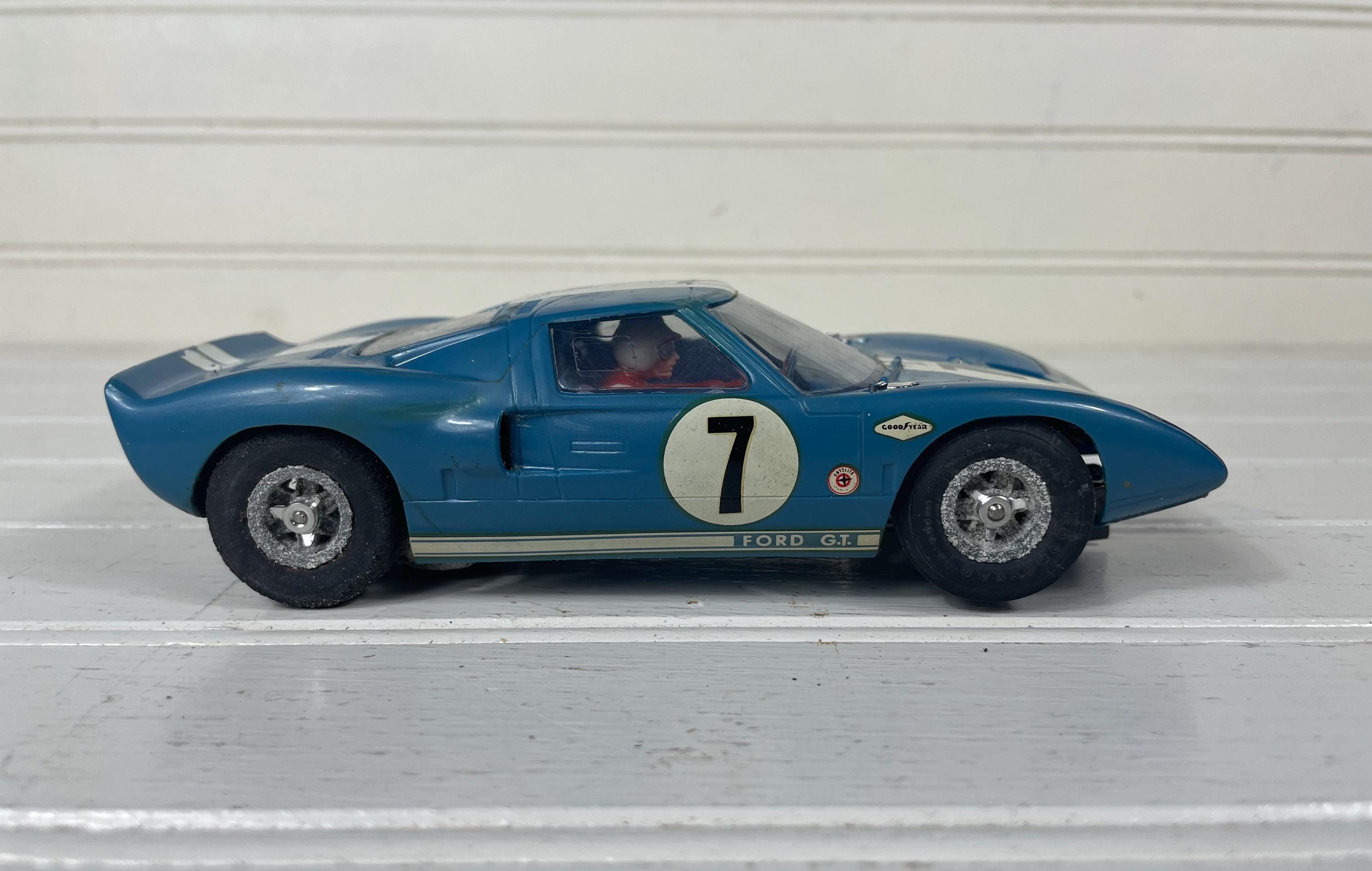 Vintage 1960s COX Ford GT40 Slot Car #7 Blue & White Racing Livery