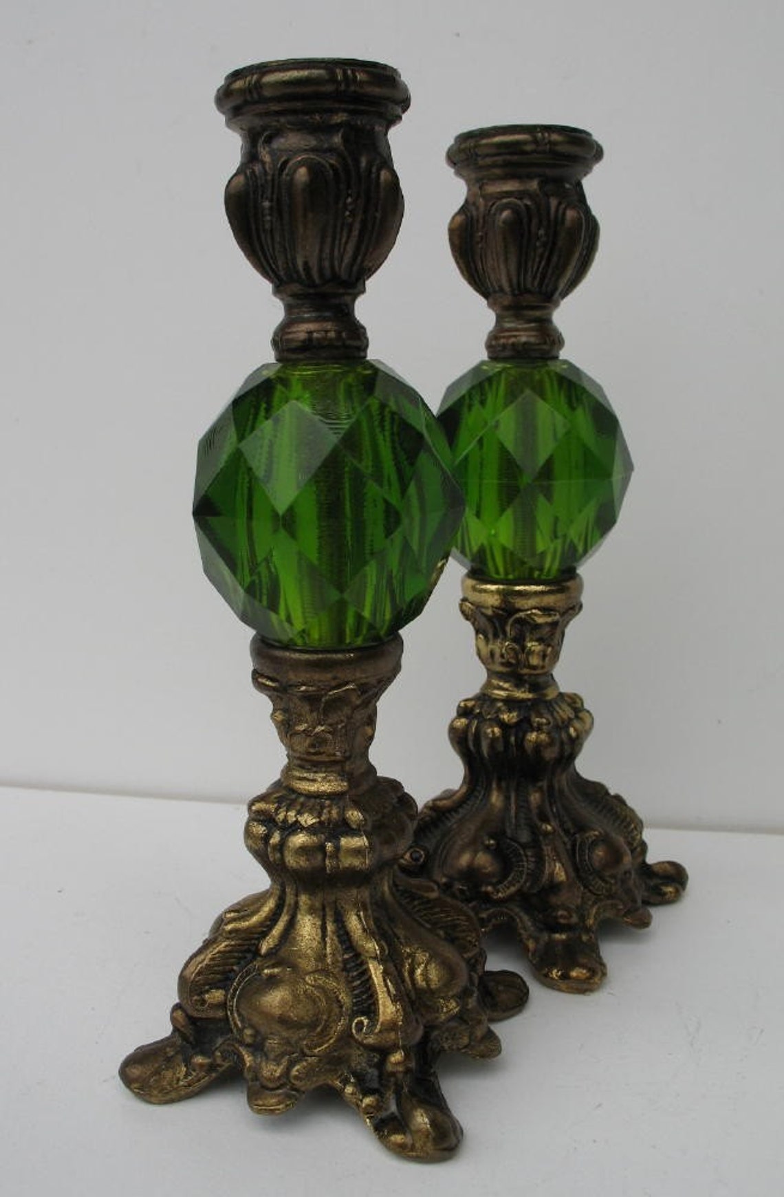 Vintage Emerald Green Candle Holders Etsy