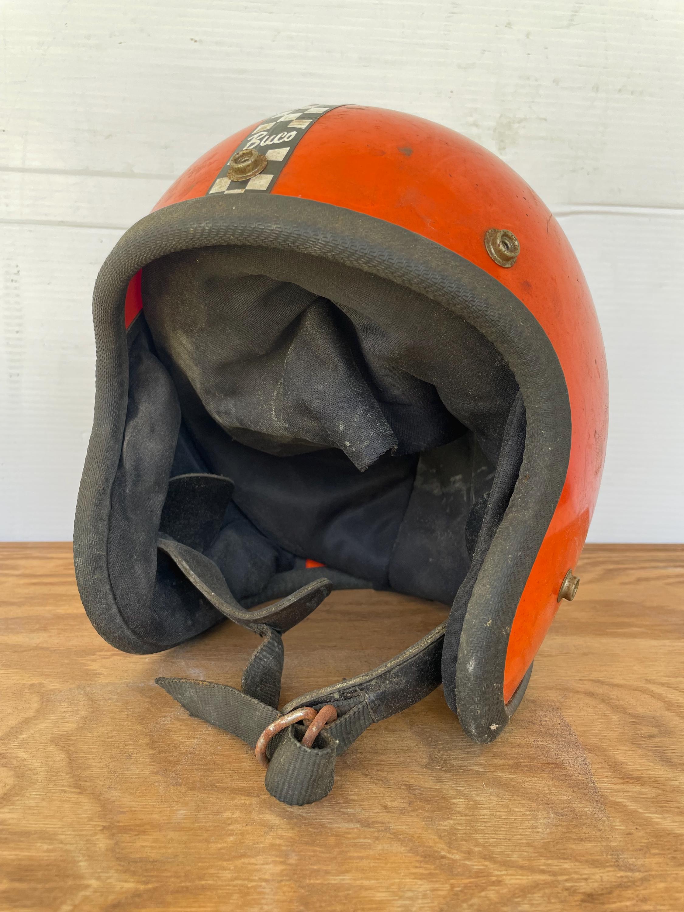 Vintage Buco Enduro Motorcycle Helmet - Open Face - 1970s Checker