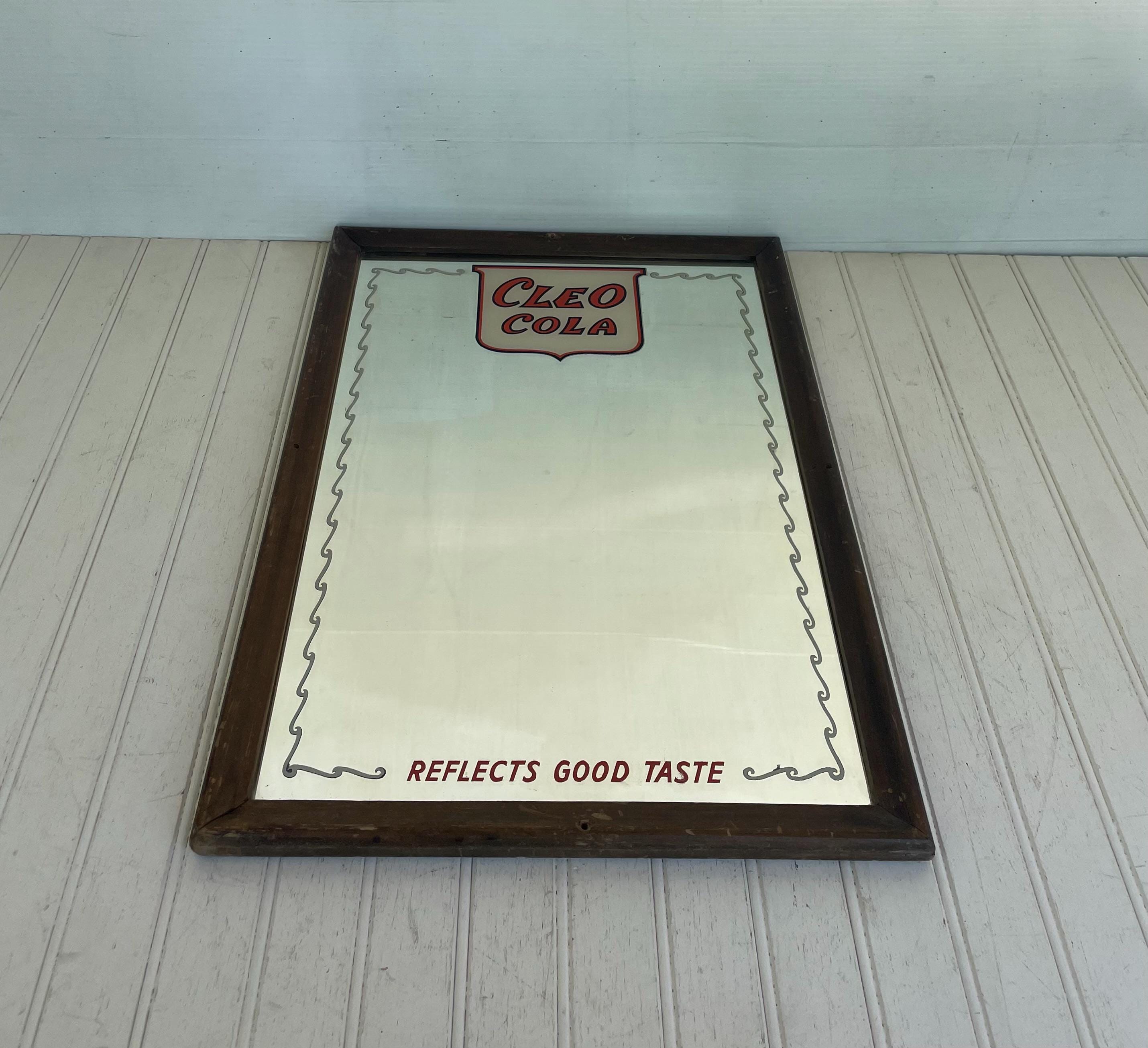 Vintage Cleo Cola Painted Glass Advertising Mirror Sign