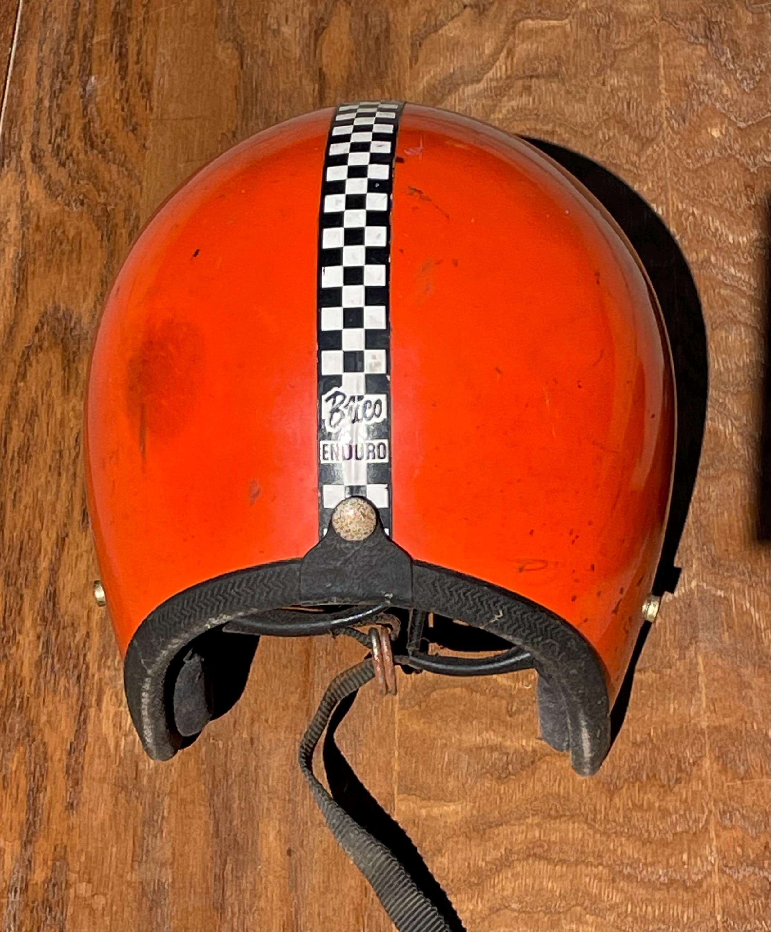 Vintage Buco Enduro Motorcycle Helmet - Open Face - 1970s Checker