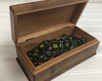 Vintage Marbles in Rustic Wood Box