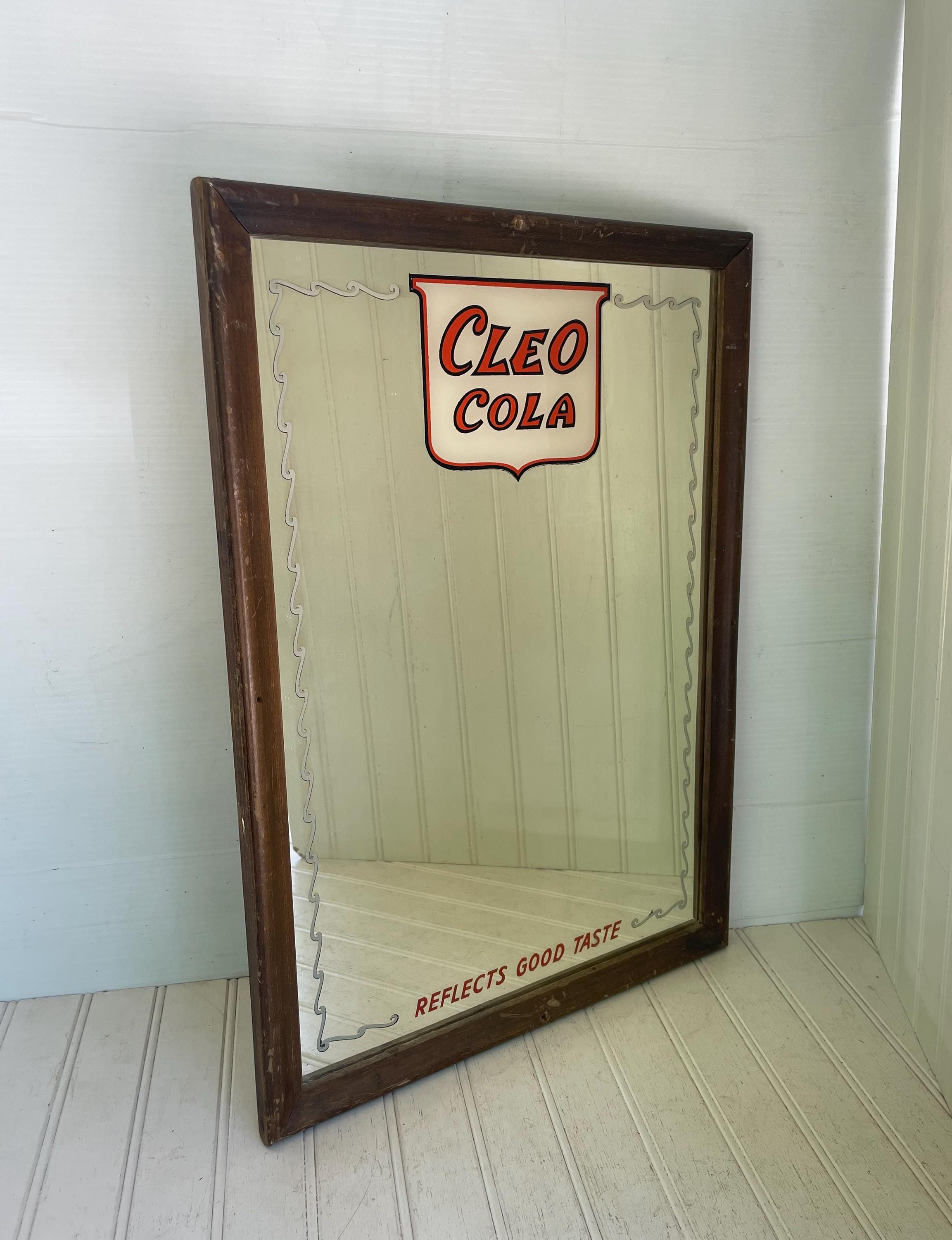 Vintage Cleo Cola Painted Glass Advertising Mirror Sign