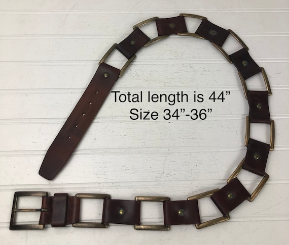 Saddle Brown Leather Link Belt With Brass Links - Groovy  display picture 1