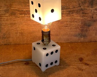 Vintage 1940s Art Deco Milk Glass Dice Lamp - Paulding Light Fixture