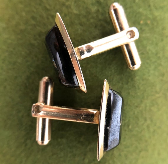 Vintage Cuff Links with Black Onyx and Diamond Ac… - image 5