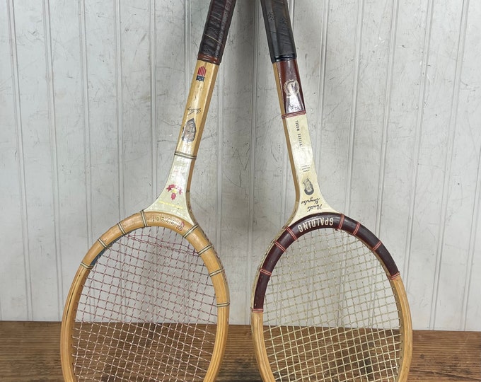 Vintage Wooden Tennis Racquets -  Don Budge Regent Top Star Racket - Spalding Pancho Gonzales Signature Model Tennis Racquet