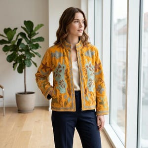 Velvet Boho Short Jacket Suzani Coat, Hand Embroidered Short Jacket, Boho Clothing Women's Wear Bridal Robe Bath Cotton TNT Suzani Jacke