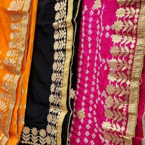Rajasthani Women Silk Bandhej Gotta Patti Work 3 Multi-Color Heavy Dupatta For Haldi/Mehandi/Wedding
