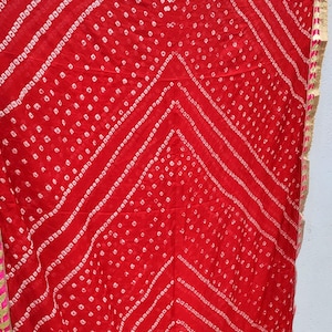 Rajasthani Art Silk Bandhej Gotta Patti Pink Border Dupatta, Gift For Girls, Traditional Dress Dupatta