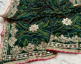 Bandhani Gota Patti Dupatta Georgette, Gotta Patti Work, 2.5 Meter Traditional Indian Dupatta