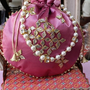 Silk Potli Bag Gottapatti Work Hand Bag Potli, Wedding Botli Bag Silk Bag, Women&#39;s Potli Bag, Wrist Bag Assorted Color Pack Of 10 Pieces