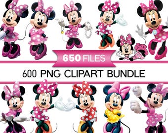 Pacote de imagens PNG e SVG da Minnie Mouse, Clipart da Minnie, Decorações para Festa de Aniversário da Minnie, Topo de Bolo, Tema para Convite, Papéis Digitais, Estampas para Camisetas