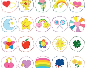 Insignias de vientre de dibujos animados Archivos digitales - Archivos de diseño - Cricut - SVG - Silhouette Cameo Cuidado, deseo diversión, brillo, súper amor, un vector cumpleaños