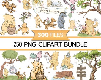 Pacote de imagens PNG e SVG do Ursinho Pooh clássico, para imprimir, download digital instantâneo, aniversário de menino, chá de bebê com tema vintage do Pooh