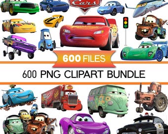 Pacote de imagens PNG de Carros, Relâmpago McQueen e Mate, personagens de Carros em PNG, desenhos animados, para camisetas, decoração de bolos, aniversários e sublimação.