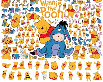 Paquete de imágenes prediseñadas de Winnie the Pooh SVG PNG, Winnie the Pooh png, Winnie the Pooh svg, invitaciones de cumpleaños de Winnie the Pooh, Eeyore Piglet Tigge