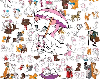 400 archivos Aristogatos SVG PNG Clipart Archivos en capas para corte Cricut Impresión Descarga digital instantánea Clipart sublimación Gatos congelados París