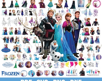 Más de 1900 imágenes prediseñadas de Frozen, paquete de imágenes prediseñadas de Frozen, imágenes prediseñadas de dibujos animados de Frozen para sublimación, imágenes prediseñadas de la película Frozen
