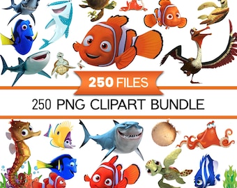 Pacote de imagens PNG e SVG do Nemo, papéis digitais do Nemo, imagens de peixes para aniversário do Nemo, decoração de bolo do Nemo, pacote de imagens PNG de Procurando Nemo