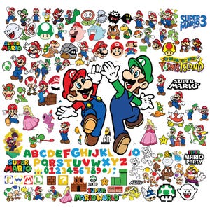Super Mario SVG Bundle for Cricut and Sublimation, Mario Cut Files, Mario Clipart, Super Mario Font, Mario PNG, Mario Family Svg,Layered Svg