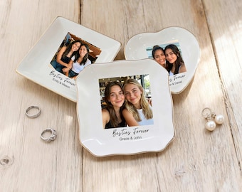Personalized Photo Trinket Dish, Custom Photo Jewelry Dish for Bridesmaids, Wedding Gift for Bridesmaid, Besties Forever Jewelry Dish
