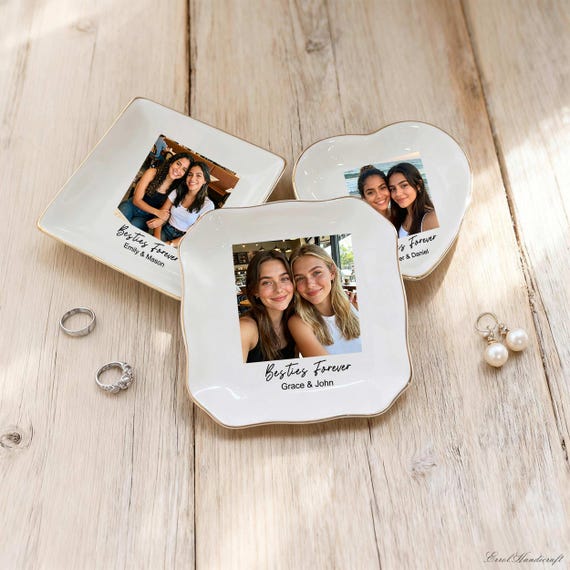 Personalized Photo Trinket Dish, Custom Photo Jewelry Dish for Bridesmaids, Wedding Gift for Bridesmaid, Besties Forever Jewelry Dish