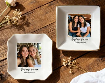 Custom Photo Jewelry Dish for Bridesmaid, Wedding Gift for Bridesmaid, Photo Trinket Dish, Besties Forever Jewelry Dish