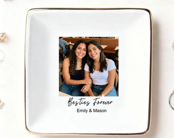 Personalized Photo Trinket Dish, Custom Photo Jewelry Dish for Bridesmaids, Wedding Gift for Bridesmaid, Besties Forever Jewelry Dish