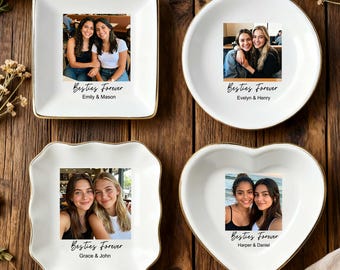 Custom Photo Jewelry Dish for Bridesmaid, Photo Trinket Dish, Wedding Gift for Bridesmaid, Besties Forever Jewelry Dish