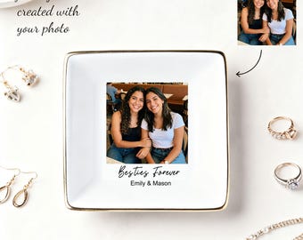 Custom Photo Ceramic Jewelry Dish for Bridesmaid Gift, Wedding Gift for Bridesmaid, Photo Trinket Dish, Besties Forever Jewelry Dish
